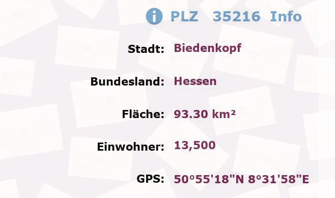 Postleitzahl 35216 Biedenkopf, Hessen Information