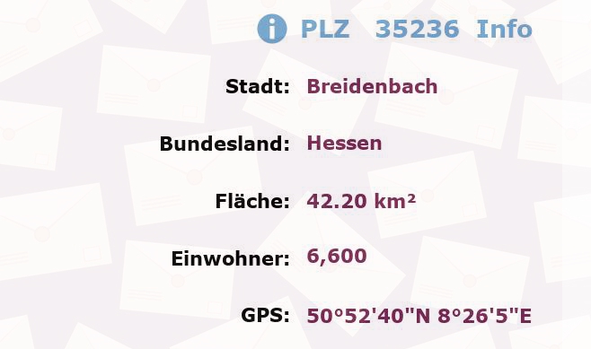 Postleitzahl 35236 Breidenbach, Hessen Information