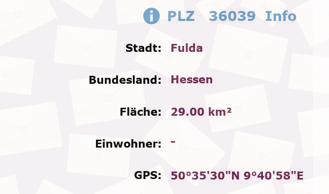 Postleitzahl 36039 Fulda, Hessen Information