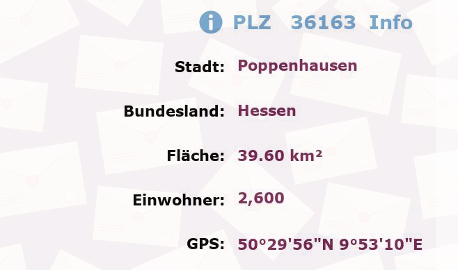 Postleitzahl 36163 Poppenhausen, Hessen Information