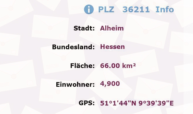 Postleitzahl 36211 Alheim, Hessen Information