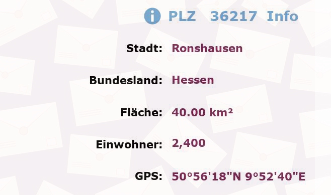 Postleitzahl 36217 Ronshausen, Hessen Information