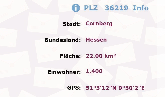 Postleitzahl 36219 Cornberg, Hessen Information