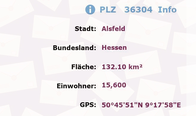 Postleitzahl 36304 Alsfeld, Hessen Information