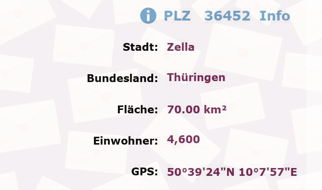Postleitzahl 36452 Zella, Thüringen Information