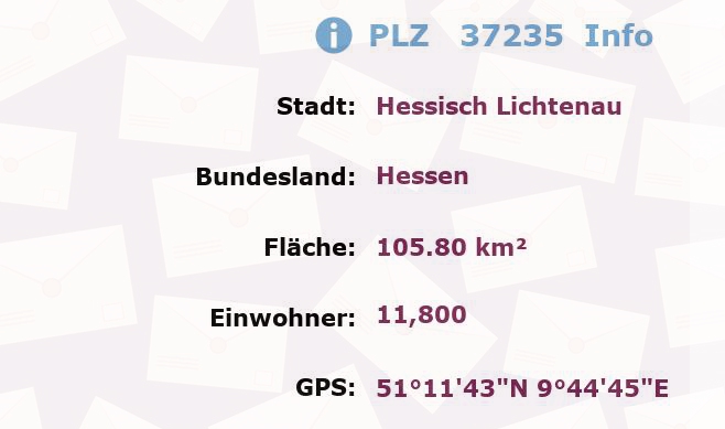 Postleitzahl 37235 Hessisch Lichtenau, Hessen Information