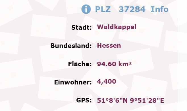 Postleitzahl 37284 Waldkappel, Hessen Information