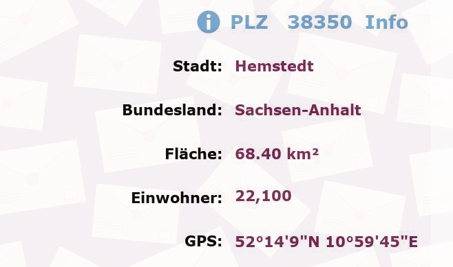 Postleitzahl 38350 Hemstedt, Sachsen-Anhalt Information