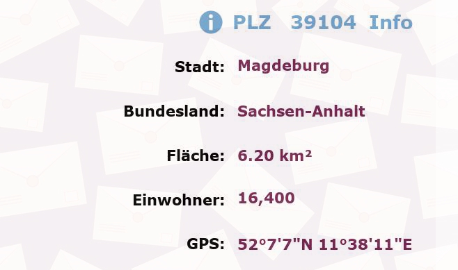 Postleitzahl 39104 Magdeburg, Sachsen-Anhalt Information