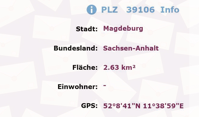 Postleitzahl 39106 Magdeburg, Sachsen-Anhalt Information