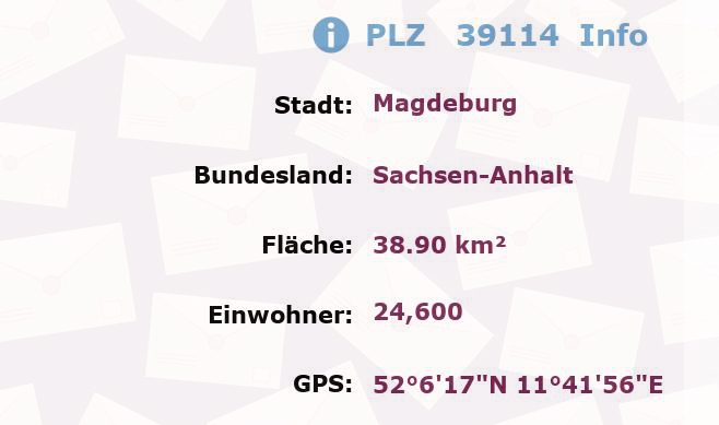 Postleitzahl 39114 Magdeburg, Sachsen-Anhalt Information
