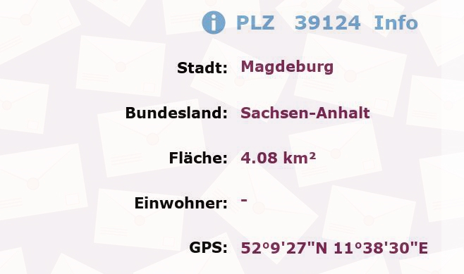 Postleitzahl 39124 Magdeburg, Sachsen-Anhalt Information