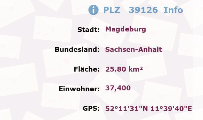 Postleitzahl 39126 Magdeburg, Sachsen-Anhalt Information