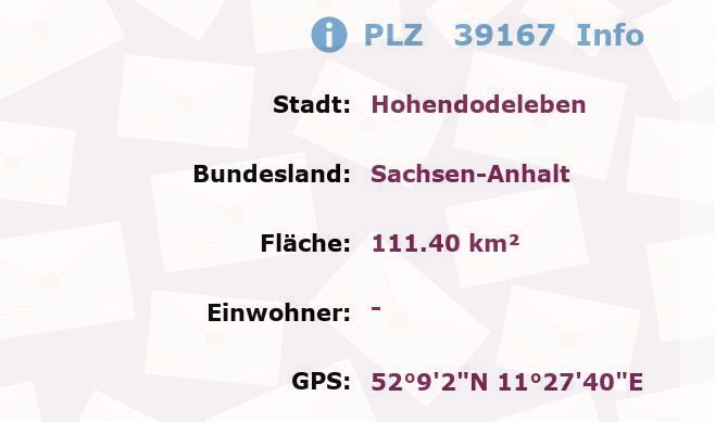 Postleitzahl 39167 Hohendodeleben, Sachsen-Anhalt Information