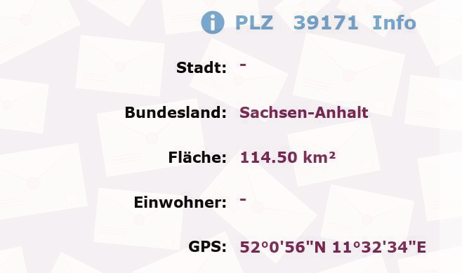 Postleitzahl 39171 Sachsen-Anhalt Information