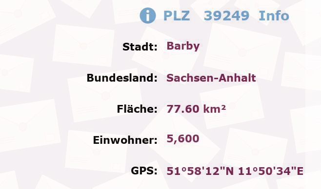 Postleitzahl 39249 Barby, Sachsen-Anhalt Information