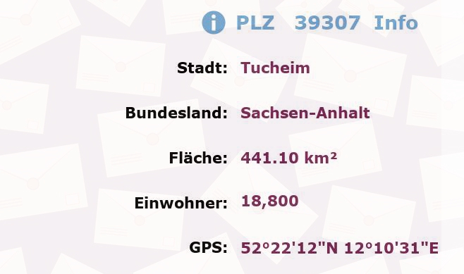 Postleitzahl 39307 Tucheim, Sachsen-Anhalt Information