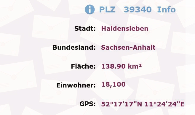 Postleitzahl 39340 Haldensleben, Sachsen-Anhalt Information