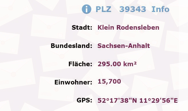 Postleitzahl 39343 Klein Rodensleben, Sachsen-Anhalt Information