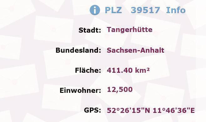 Postleitzahl 39517 Tangerhütte, Sachsen-Anhalt Information