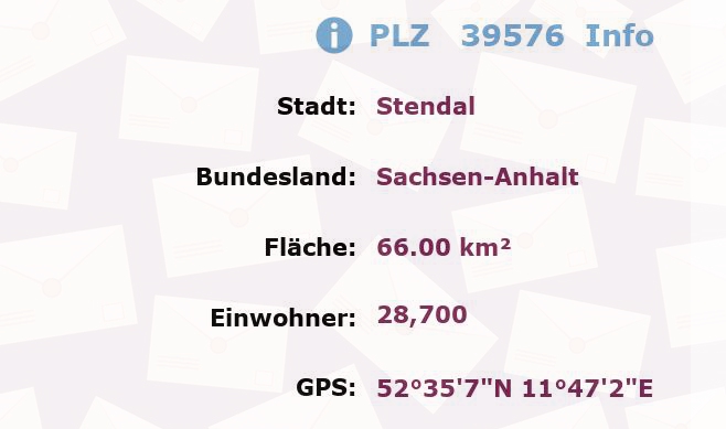 Postleitzahl 39576 Stendal, Sachsen-Anhalt Information