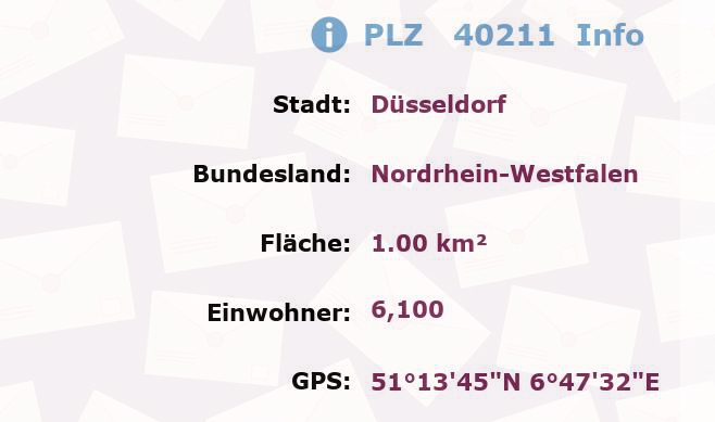 Postleitzahl 40211 Düsseldorf, Nordrhein-Westfalen Information
