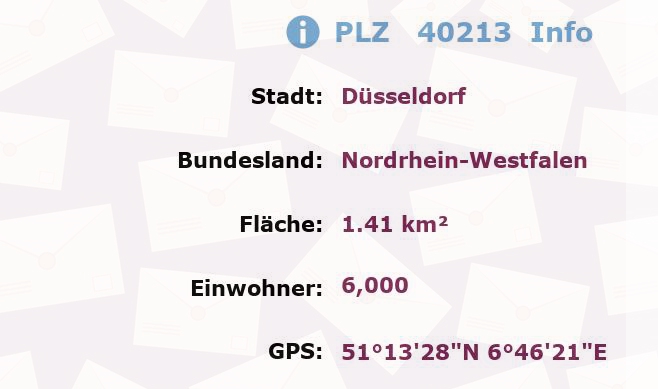 Postleitzahl 40213 Düsseldorf, Nordrhein-Westfalen Information