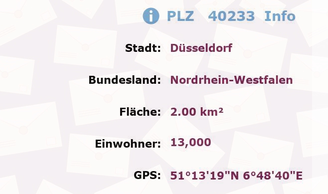 Postleitzahl 40233 Düsseldorf, Nordrhein-Westfalen Information