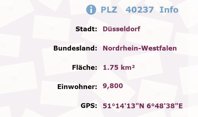 Postleitzahl 40237 Düsseldorf, Nordrhein-Westfalen Information