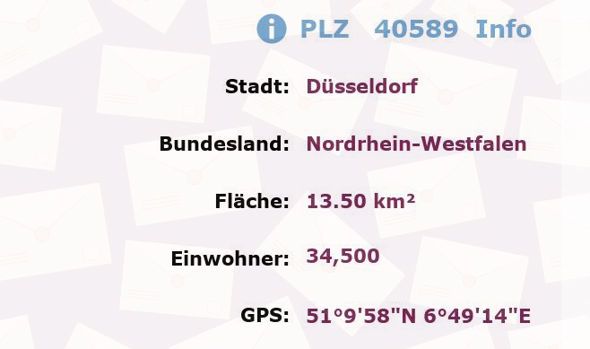 Postleitzahl 40589 Düsseldorf, Nordrhein-Westfalen Information