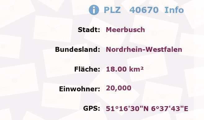 Postleitzahl 40670 Meerbusch, Nordrhein-Westfalen Information