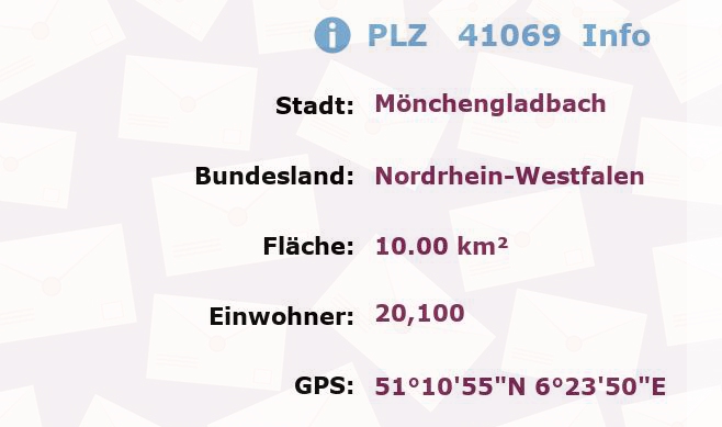 Postleitzahl 41069 Mönchengladbach, Nordrhein-Westfalen Information