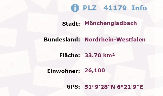 Postleitzahl 41179 Mönchengladbach, Nordrhein-Westfalen Information