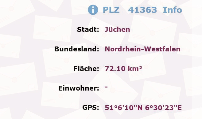 Postleitzahl 41363 Jüchen, Nordrhein-Westfalen Information