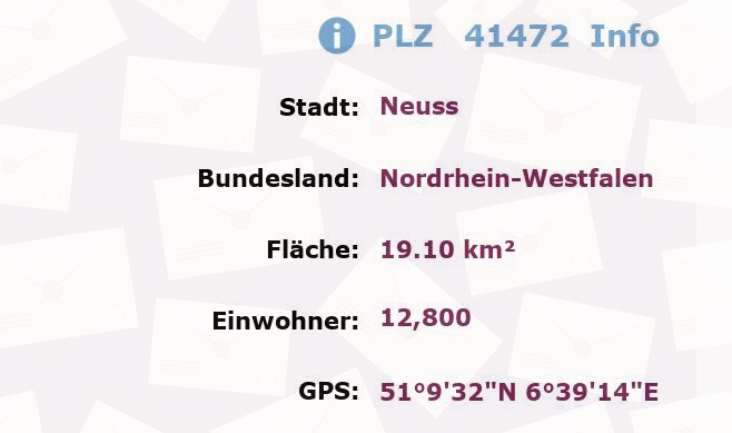 Postleitzahl 41472 Neuss, Nordrhein-Westfalen Information