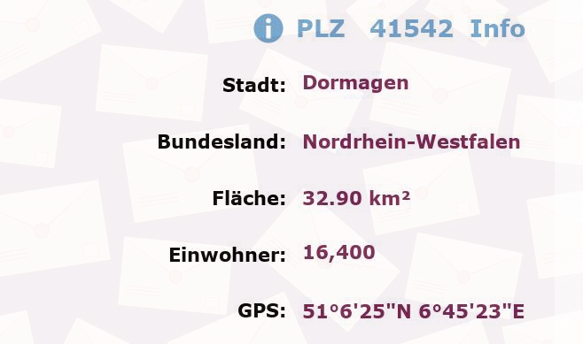 Postleitzahl 41542 Dormagen, Nordrhein-Westfalen Information