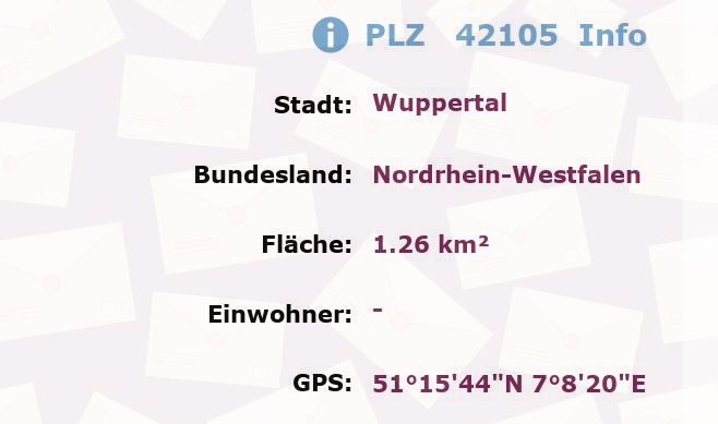 Postleitzahl 42105 Wuppertal, Nordrhein-Westfalen Information