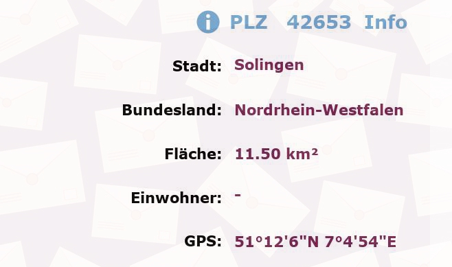 Postleitzahl 42653 Solingen, Nordrhein-Westfalen Information