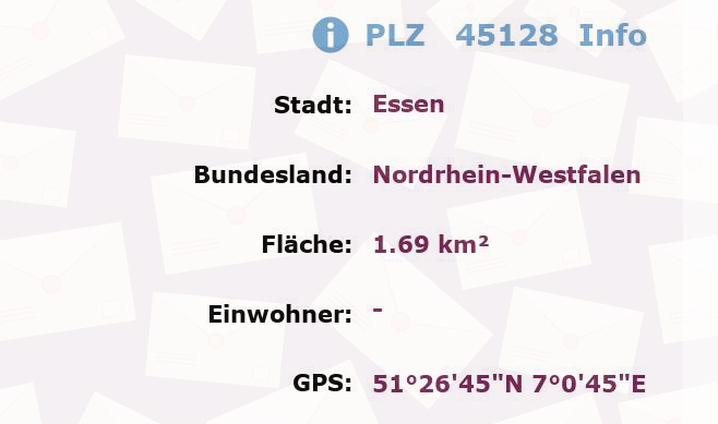 Postleitzahl 45128 Essen, Nordrhein-Westfalen Information