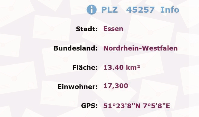 Postleitzahl 45257 Essen, Nordrhein-Westfalen Information