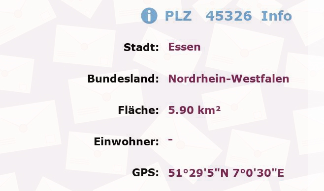 Postleitzahl 45326 Essen, Nordrhein-Westfalen Information