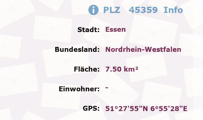 Postleitzahl 45359 Essen, Nordrhein-Westfalen Information