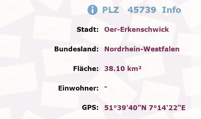 Postleitzahl 45739 Oer-Erkenschwick, Nordrhein-Westfalen Information