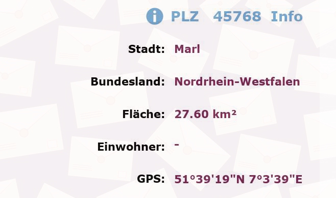 Postleitzahl 45768 Marl, Nordrhein-Westfalen Information