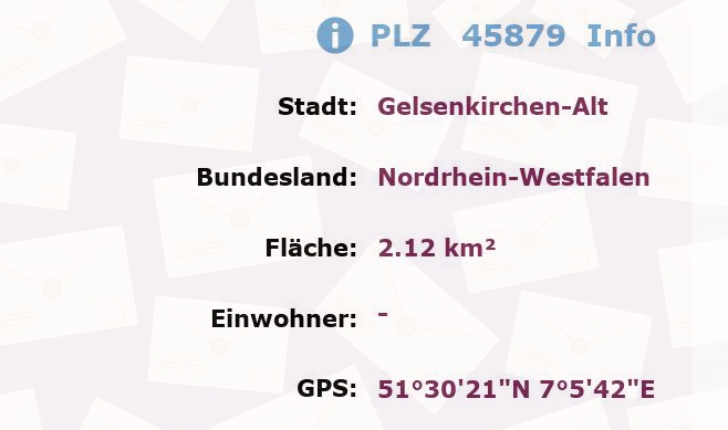 Postleitzahl 45879 Gelsenkirchen-Alt, Nordrhein-Westfalen Information