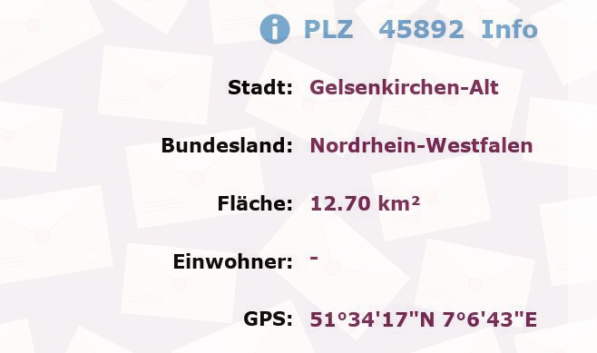 Postleitzahl 45892 Gelsenkirchen-Alt, Nordrhein-Westfalen Information