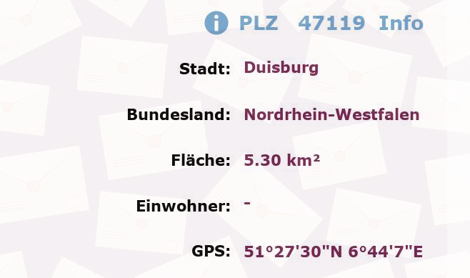 Postleitzahl 47119 Duisburg, Nordrhein-Westfalen Information
