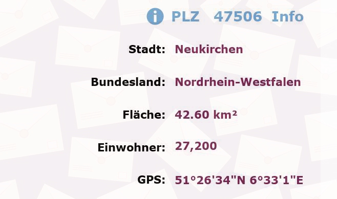 Postleitzahl 47506 Neukirchen, Nordrhein-Westfalen Information