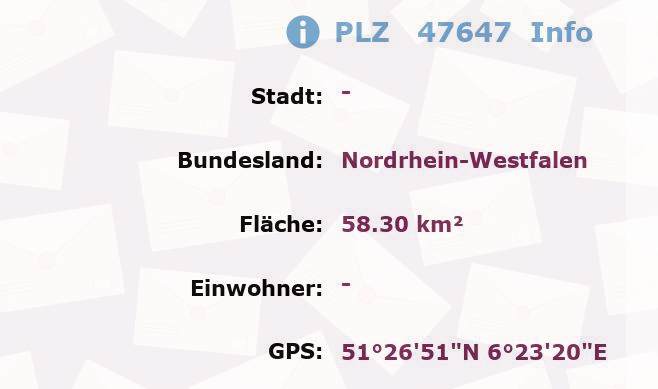 Postleitzahl 47647 Nordrhein-Westfalen Information