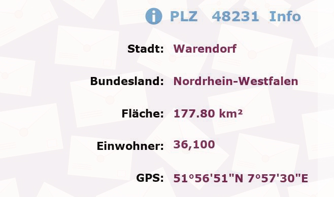 Postleitzahl 48231 Warendorf, Nordrhein-Westfalen Information